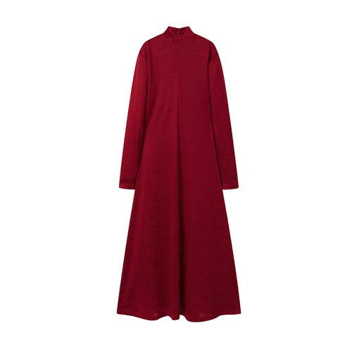 太平鸟红色连衣裙春夏修身桔梗裙气质法式少女裙配大衣的长裙子